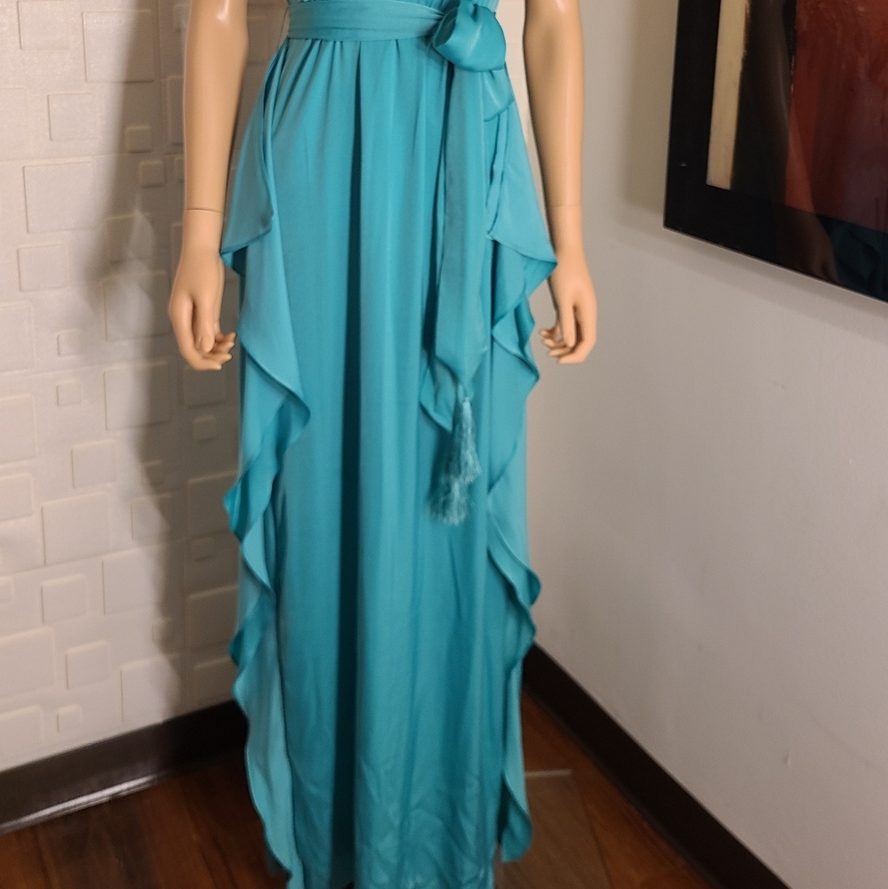 BCBGMaxAzria Teal Ruffled Maxi Dress